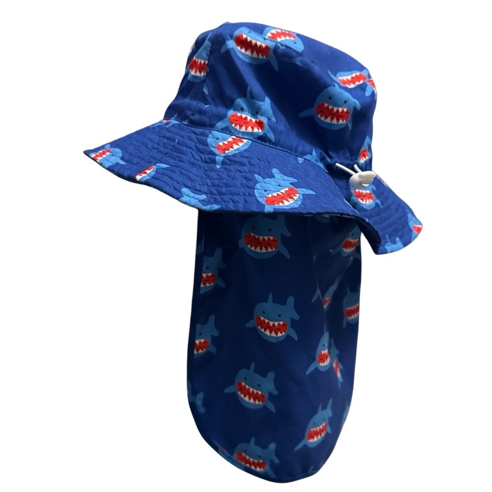 Blue Shark Print Kids Sun Hat with neck gaurd